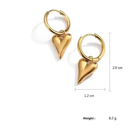 Luxury Heart Pendant Hoop Earrings 18K Gold Plated Stainless Steel - Picture 9 of 11